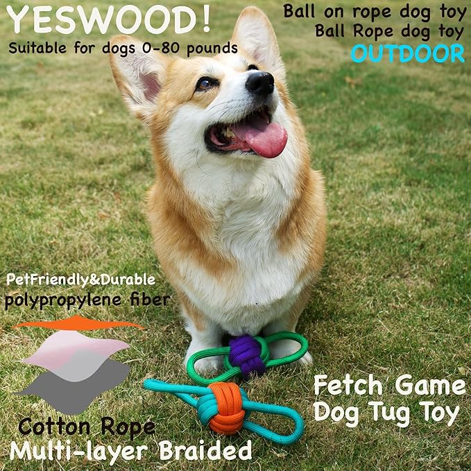 YESWOOD! Tug of War Dog Toy Small Breed,Durable Dog Ball with Rope for Agreessive Chwers,4-Pack Rope with Ball Attached for Small and Medium Breed 0-80 Pounds,Puppy Interactive Toy