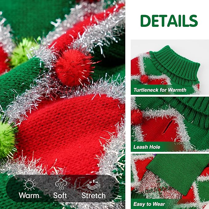 cyeollo Dog Christmas Sweater Turtleneck Dog Sweaters for Medium Large Dogs Girl Dog Clothes Xmas Knitted Pullover Doggie Sweater Holiday Outfit, Green XX-Large