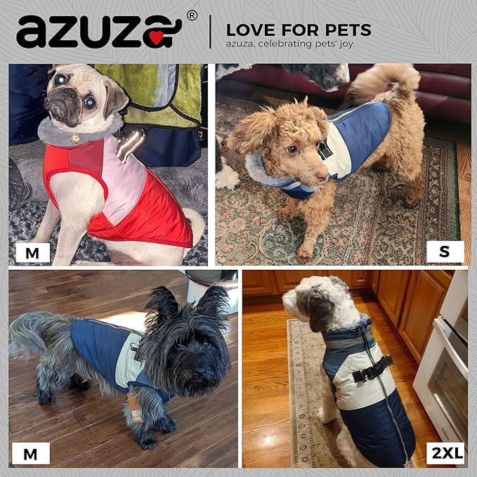 azuza Dog Jacket for Medium Dogs Waterproof Dog Coat with Reflective Strips and Harness Built in Warm Fleece Dogs Winter Coat Windproof with Back Zipper, Blue 2XL