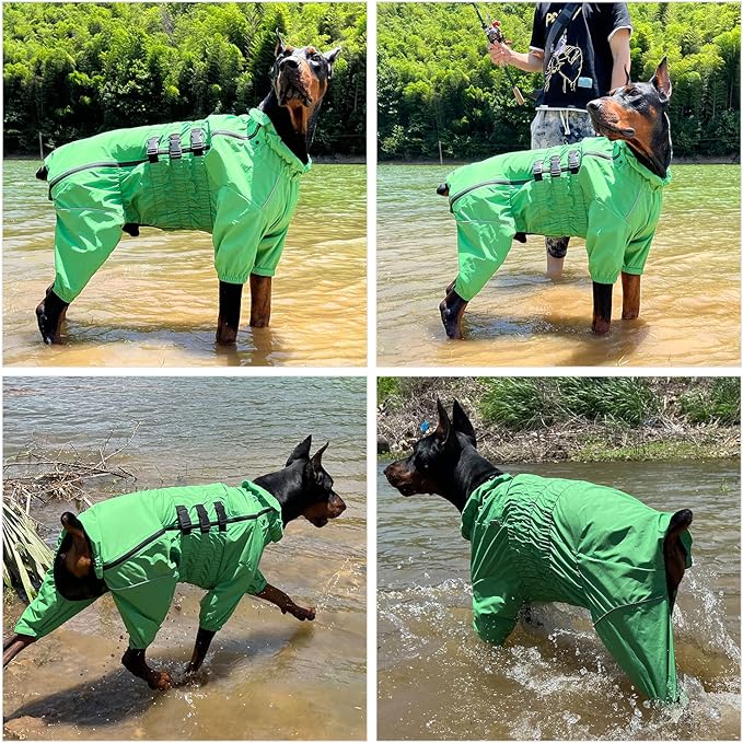 Dogs Waterproof Jacket, Lightweight Waterproof Jacket Reflective Safety Dog Raincoat Windproof Snow-Proof Dog Vest for Small Medium Large Dogs Green XS