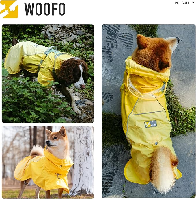 Slip-On Dog Rain Poncho, Quick & Easy to Wear Dog Raincoat, Unrestricted, Super Lightweight, and Waterproof Rain Jacket for All Breeds, Adjustable and Reflective (Yellow, 3XL)