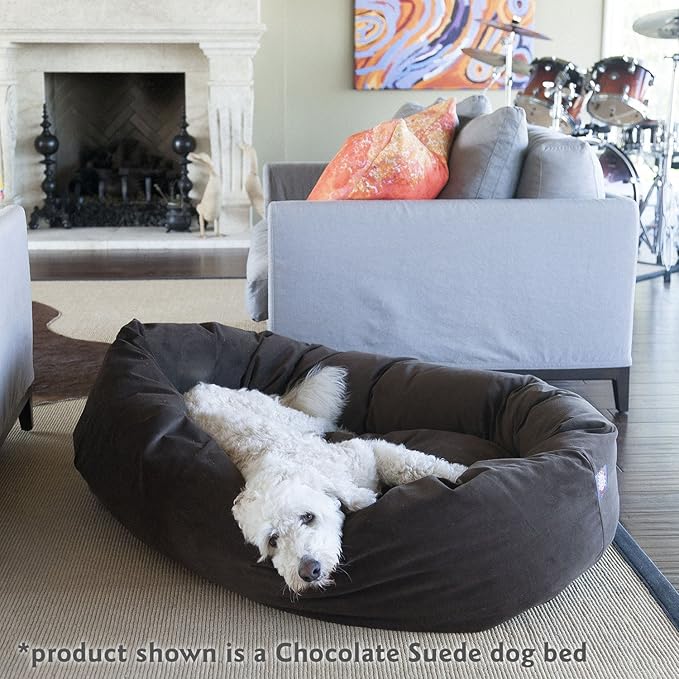 Majestic Pet 24 Inch Suede Calming Dog Bed Washable – Cozy Soft Round Pet Bed with Spine Support for Dogs to Rest their Head - Fluffy Donut Dog Bed 24x19x7 (Inch) - Small – Chocolate