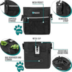 PetAmi Dog Treat Pouch, Pet Treat Pouch for Training, Dog Walking Bag Holder for Kibbles, Pet Food Toy, Dog Trainer Essentials Supplies, Poop Bag Dispenser, 3 Ways to Wear (Black)