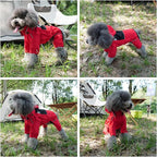 LOVELONGLONG Fleece-Lined Dog Raincoat with Removable Hood – Waterproof Winter Full Body Dog Jacket – Windproof Snowproof Cold-Weather Suit – Red-F 4XL