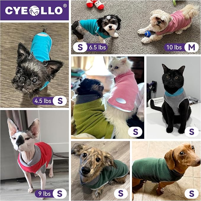 cyeollo 2 Pack Dog Sweater Small Dog Fleece Sweatshirt Reflective Pullover Stretchy Dogs Jacket Lightweight Vest Pet Clothes for Puppy, Grey & Red