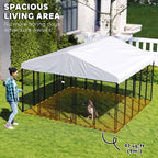 PawHut 10' x 10' x 6.8' Outdoor Dog Kennel, Welded Wire Dog Kennel Outside Run with 360° Rotating & 4 Level Adjustable Bowls, Waterproof & UV Resistant Cover, for S&M&L Breeds, Chickens, Ducks, Silver