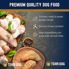 Team Dog Essential Blend Chicken & Sweet Potato | Sensitive Stomach Dog Food Small Breed & Large Breed | Gluten Free, GMO Free, No Corn, Wheat or Soy | All Life Stage Formula (33 lb Dry Dog Food)