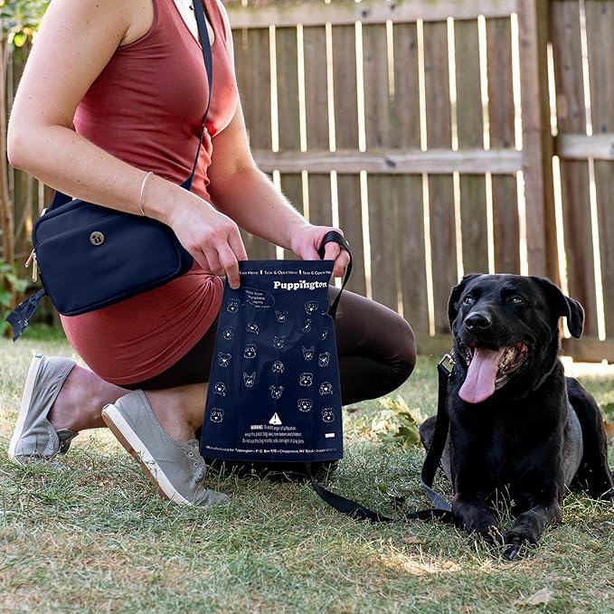 Puppington Certified Home Compostable Poop Bags - ASTM D6400 Compliant - 90 Extra Thick Bags - Plant Based - Pairs with Puppington 3-in-1 Bag & Fits all Standard Poop Bag Dispensers (Navy Blue)
