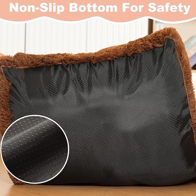 Bedfolks Waterproof Dog Crate Pad, Plush Dog Kennel Bed with Removable Cover, Faux Fur, Washable, 23"x18", Solid Brown