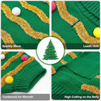Cyeollo Dog Sweater - Christmas Turtleneck with Leash Hole, Glitter, Winter Clothes for Medium Large Dogs