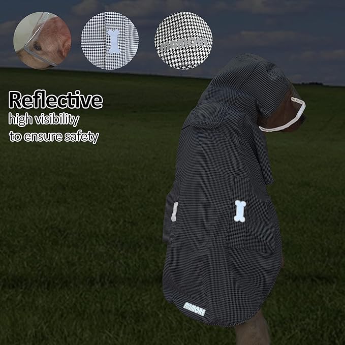 Waterproof Dog Raincoat, Adjustable Reflective Lightweight Pet Rain Clothes with Poncho Hood(X-Large,Black&White)