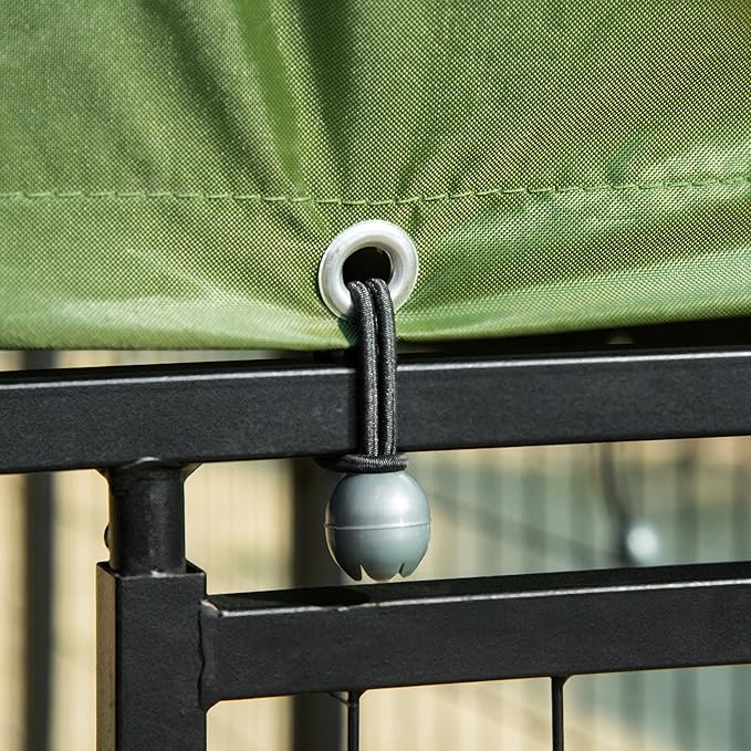 PawHut 8' x 4' x 6' Dog Kennel Outside, Welded Wire Outdoor Dog Kennel Run with 360° Rotating Bowls, Waterproof & UV Resistant Cover, for S&M&L Breeds, Chickens, Ducks, Green