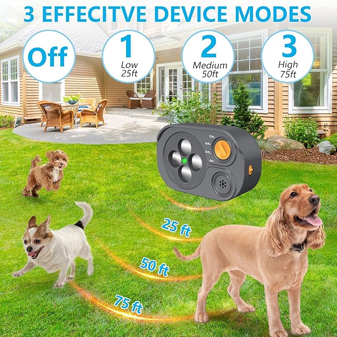 BONSO Ultrasonic Anti Barking Device for Dogs, Bark Control Device Box with 3 Modes, Variable Ultrasound Frequencies, Automatic Dog Whistle, Effective Range up to 75ft, Neighbor Dog Silencer (Grey)