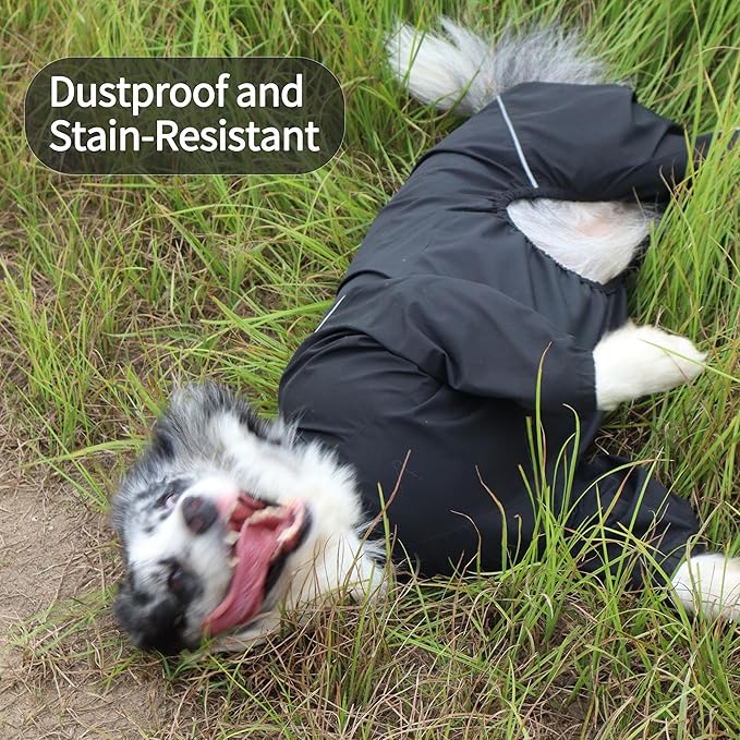 Dog Raincoat for Medium Large Dogs,rain Jacket Coat, Full Leg Coverage Waterproof Rain Suit with Detachable Hood & Tail, Reflective Strips, Snag-Free Top Zipper (Black for Girl, X-Large)