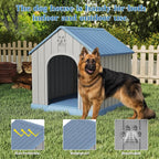 Large Dog House Outdoor Indoor for Medium Large Dogs, Durable Plastic Waterproof Doghouse with Air Vents and Elevated Floor, Easy Clean and Assemble (Blue, 36.2''L×38''W×38''H)