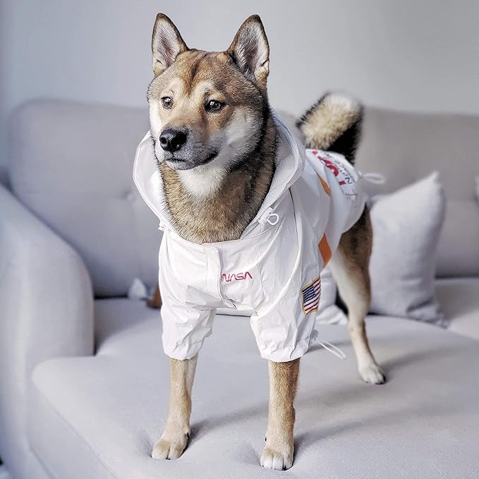 ChoChoCho NASA Dog Raincoat, Reflective Water Proof Rain Jacket, Costume, Clothes, Pet Stylish Streetwear Outfit for Cat Puppy Small Medium Large (White, 3XL)