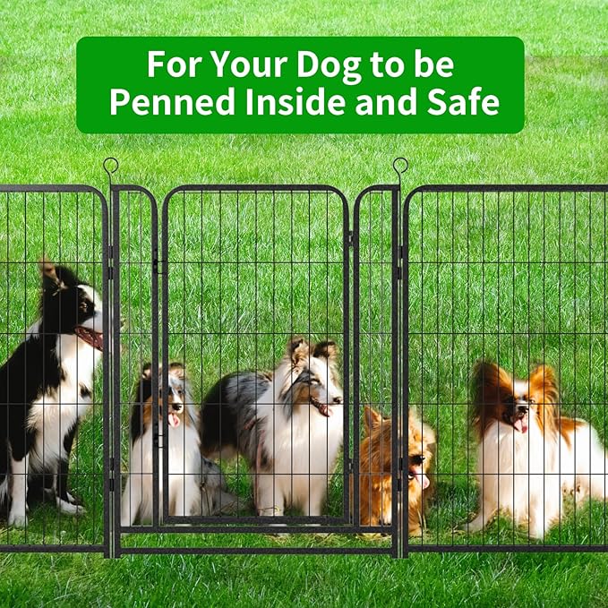 Dog Playpen Outdoor Extra Wide 8 Piece Panels Heavy Duty Dog Fence 40" Height Anti-Rust with Doors Portable for RV Camping Yard, Total 21FT, 35 Sq.ft, Snowy Black