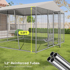 10 x 10 x 7FT Large Outdoor Dog Kennel with Large Feeding Bowls, Dog Kennel Outside with Roof, Galvanized Heavy Duty Chain Link Outdoor Dog Run Cage with Cover and Secure Lock