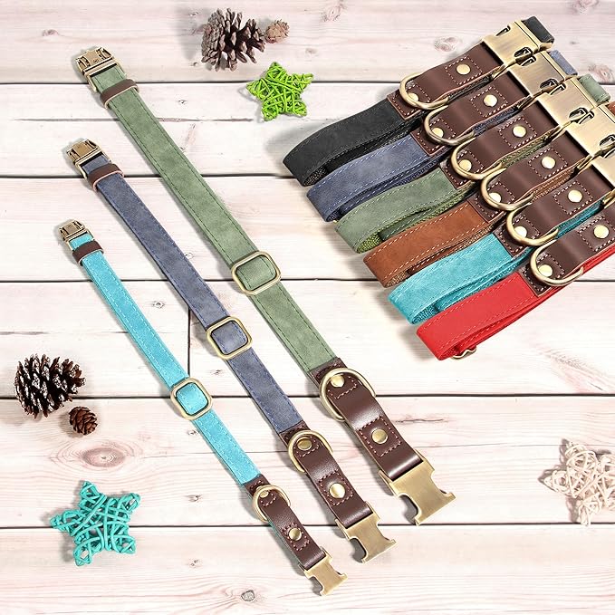 Didog Soft PU Leather Dog Collars for Small Dogs,Classic Adjustable Dog Collars with Quick Release Metal Buckle,Easy Clean and Comfortable with Nylon Lining,Black,S Neck 10-15"