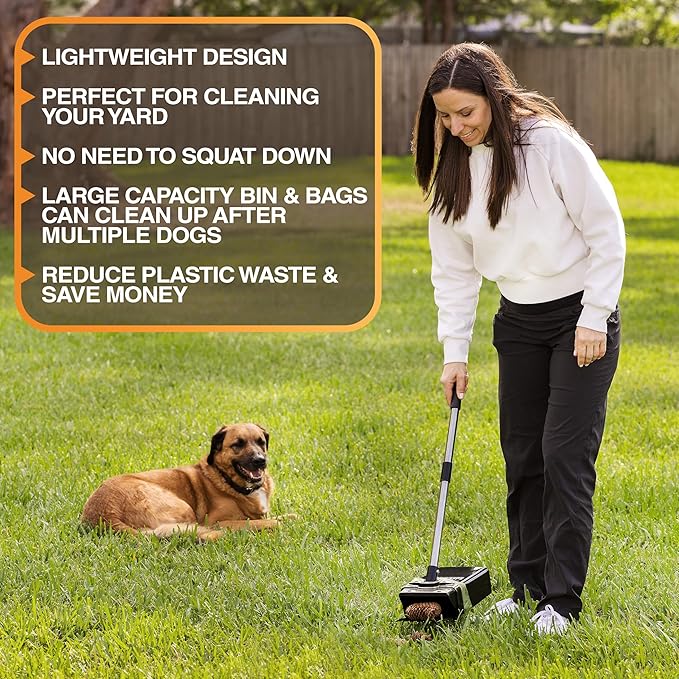 Neater Pet Brands Lift N’ Bag 2.0 Dog Pooper Scooper with Bag Attachment & 27" Pole for Small to Large Dogs, New & Improved Design, 60 Refill Bags, Heavy Duty Dog Poop Scooper for Yard, One-Hand Use