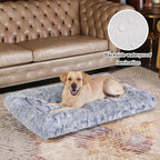 Bedfolks Plush Waterproof Dog Crate Bed, Removable Washable Cover, Faux Fur, 41"x27", Dark Blue