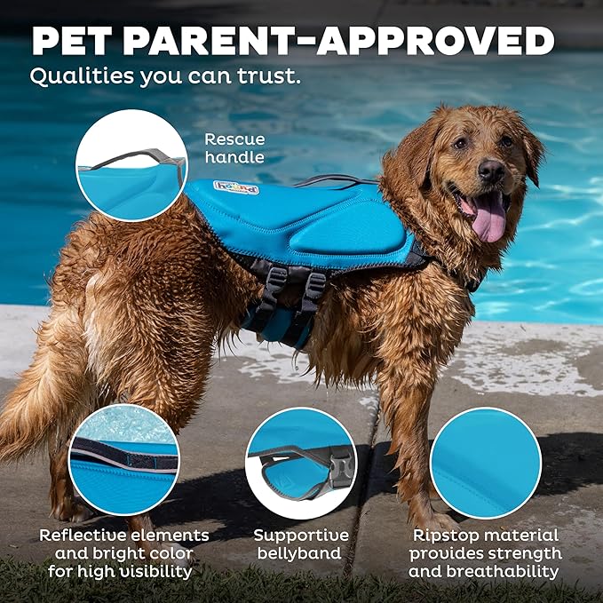 Outward Hound Dawson Swim Dog Life Jacket, High-Performance Neoprene Dog Life Vest for Swimming, Boating, and Water Safety, Small, Blue