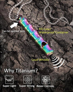 Titanium Pill Holder Necklace for Men Women Emergency Whistle Mini Keychain Nitro Pill Case with Loud Whistles EDC Safety Backpacking Survival Hiking Camping Pets Training