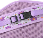 Mile High Life Dog Harness, Air Mesh Floral Vest Harness for 20 lbs Small Dogs & Cats, Easy Get on Adjustable Easy Closures Both Neck and Chest(Purple Flower, M Chest 18"-20")