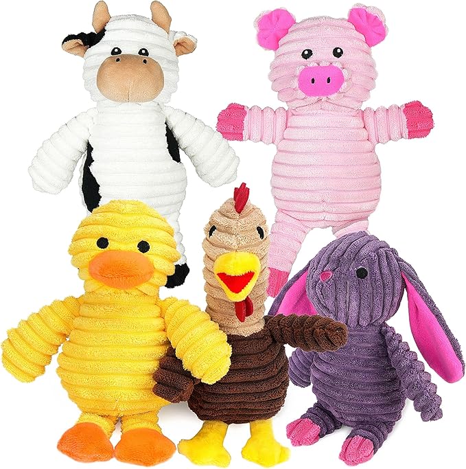 Prime Pets Dog Toys, 5 Pack, Plush Dog Squeaky Toys, Assortment Value Bundle Animal Pet Toy for Small Medium Large Dogs, Stuffed Puppy Chew Toy