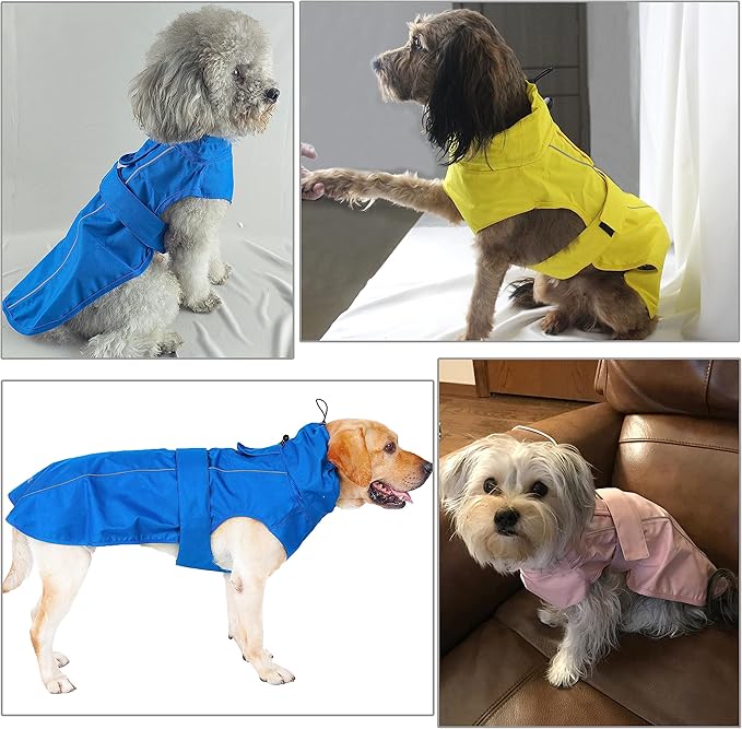 Adjustable Waterproof Dog Raincoat for Dogs,Lightweight Pet Rain Jacket Puppy Clothes with Reflective Strip for Small Medium Large Dogs (Black, 3X-Large)