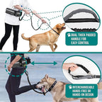 PetAmi Hands Free Dog Leash, Dog Running Leash Belt Bag for Walking, Jogging, Dog Waist Double Zipper Pouch with Poop Bag Dispenser, Dual Padded Handles Reflective Bungee Leash, Single (Charcoal Grey)