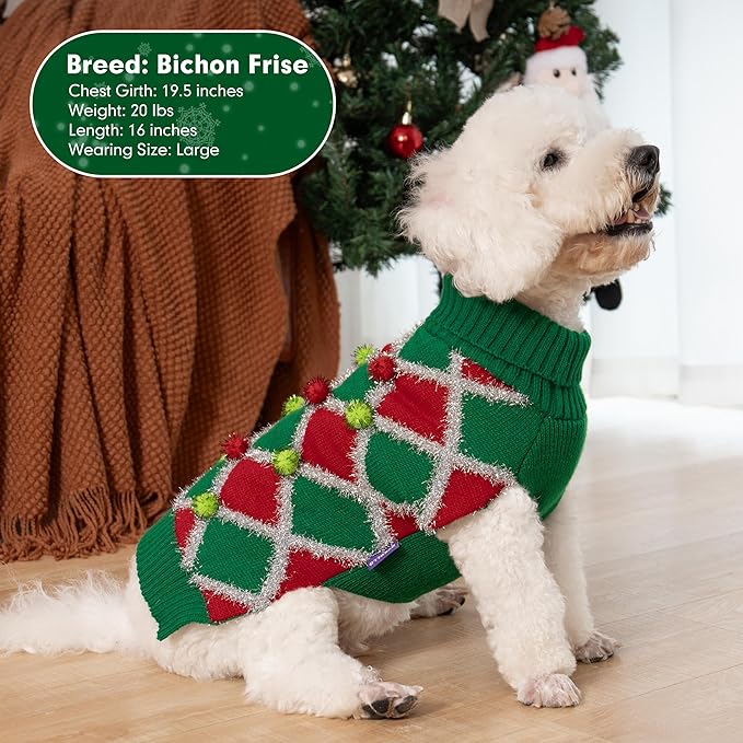 cyeollo Dog Christmas Sweater Turtleneck Dog Sweaters for Large Dogs Girl Pet Clothes Xmas Knitted Pullover Doggie Sweater Holiday Outfit, Green XXX-Large