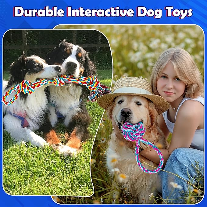 Dog Rope Toys for Large/Medium Dogs, Nearly Indestructible Dog Toys Set With Eight Legs Ball for Aggressive Chewers,Full of Attractiveness, Heavy Duty Natural Cotton Rope Chew toy, Tug Toy 9 Pack