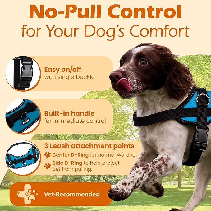 Bark Appeal Aqua Blue No-Pull Dog Harness for Large to Extra Large Sized Pets – Adjustable, Reflective Vest with 3 Leash Clips for Added Control, Easy Walks & Training – XL