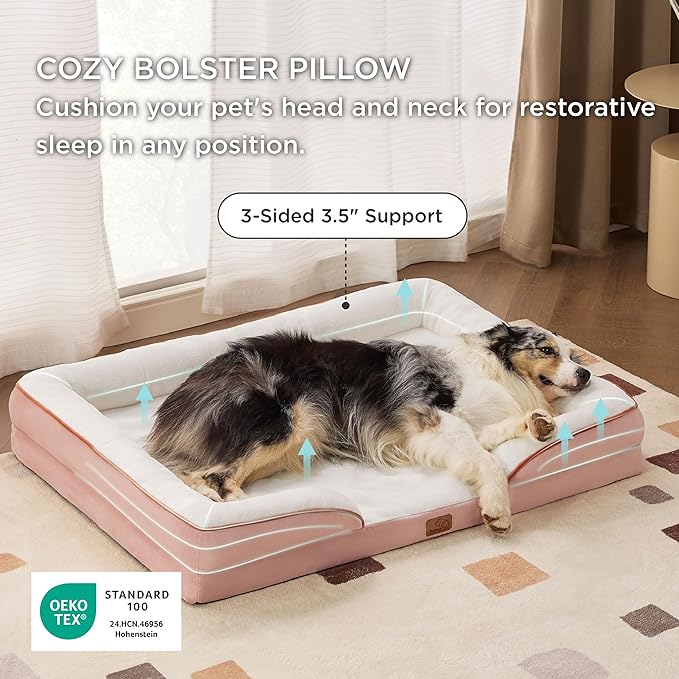 Bedsure XL Orthopedic Dog Bed for Extra Large Dogs - Washable XLarge Dog Cat Bed Waterproof, Comfort Dogs Couch Sofa with Washable Removable Cover, Pet Bed with Nonskid Bottom, Pink, 42"