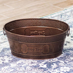 BREKX Indestructible Metal Dog Toy Bin - Copper Galvanized Storage Bin with Handles, Pet Storage Organizer - Ropes, Blankets, & Leashes, Bone Design Pet Toy Box (15-Quart)
