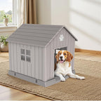 Vixzen 32in Large Outdoor Dog House,Durable Water Resistant Resin Dog House,Doghouse for Small to Large Dogs Indoor or Outside,with Air Vent and Elevated Floor,Gray