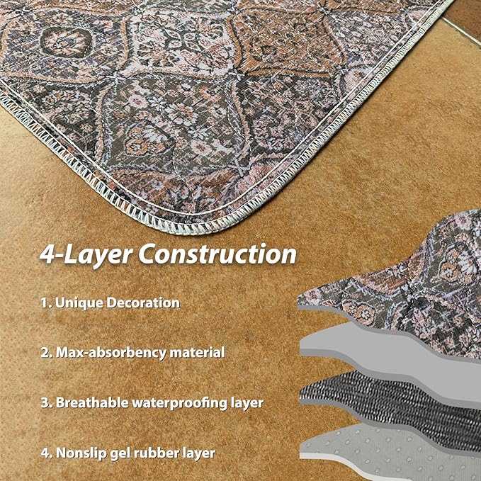 nunubaby 4PACK Washable Pee Pads for Dogs, Stylish, Non-Slip and Leak-Proof Pee Pads. Reusable Potty Pads for Dogs for Crates and Floors.(Brown/Multi, 18" x24")