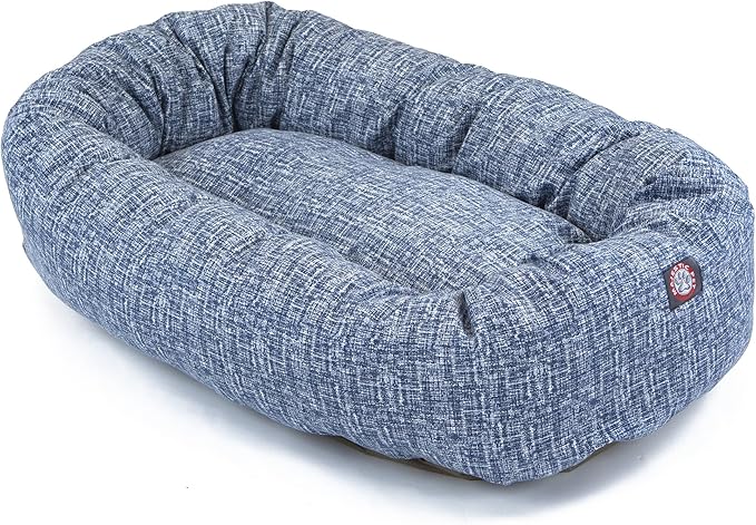 Majestic Pet 32 Inch Bagel Calming Dog Bed Washable – Cozy Soft Round Dog Bed with Spine Support for Dogs to Rest Their Head - Fluffy Donut Dog Bed 32x23x7 (Inch) - Round Pet Bed Medium – Blue