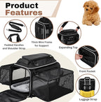 Airline Approved Top-Expanding Pet Carrier on Wheels- Extra Spacious Soft Lined Carrier! 18x11x11 (Black, Expanding Sides)