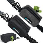 PetAmi Dog Poop Bag Holder for Leash Attachment, Doggie Zipper Pouch Soft Fabric Poop Bag Carrier, Dog Pet Waste Bag Dispenser with Carabiner Clip, 1 Roll of Dog Trash Bag (Black/Gray, 2 Pack)
