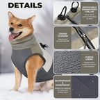 Dog Coats for Medium Dogs, Waterproof Dog Winter Jacket with Harness Built in, Cold Weather Coats, Reflective Zip-up Pet Vest, Warm Fleece Lined Dogs Snowsuit, Grey X-Large