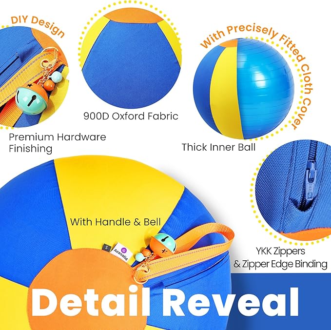 18‘’ Jingle Herding Ball for Dogs & Puppies with Bell, Dog Play Toy, Audible Herding Ball for Cattle Dog, Australian Shepherd, Thickened Oxford Cover, Pump, Patch Repair Kit (18inch)