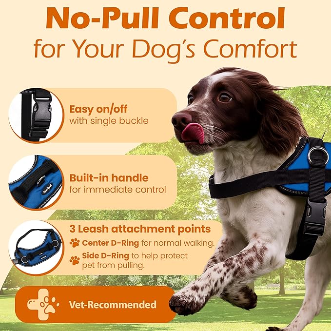 Bark Appeal Blue No-Pull Dog Harness for Extra Large Sized Pets – Adjustable, Reflective Vest with 3 Leash Clips for Added Control, Easy Walks & Training – XXL