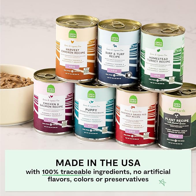 Open Farm Canned Dog Food, Pate for Complete & Balanced Nutrition, Grain Free and Legume-Free, Surf & Turf Recipe, 12.5oz Cans (Pack of 12)