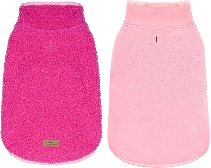 cyeollo Warm Dog Coat Sherpa Dog Winter Coat, Reversible Fleece Dogs Jackets Sweater Vest for Small Medium Dogs Male with Leash Hole, Soft Cold Weather Pet Clothes, Fuchsia XL