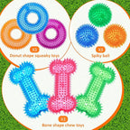 Yunsailing 9 Pcs Dog Squeaky Toys Set, Dog Squeaky Balls Bone Shape Teething Toys Donut Shape Balls for Small Puppy Medium TPR Rubber Pet Chew for Training Fetching Teething
