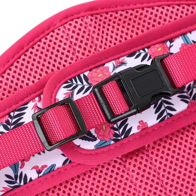Mile High Life Dog Harness, Air Mesh Floral Vest Harness for 20 lbs Small Dogs & Cats, Easy Get on Adjustable Easy Closures Both Neck and Chest(Peony, M Chest 18"-20")