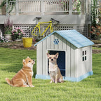 Dog House for Outdoor & Indoor Use with Window, Waterproof Ventilated Kennel with Elevated Floor, Easy to Clean Shelter for Small Medium Large Dogs (Blue, 29.9" L x 32.3" W x 32.5" H)