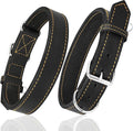 Riparo Dog Collar - Genuine Leather Dog Collars - Heavy Duty Dog Collars for Medium Large and Extra Large Dog Breeds (M: 1” Wide for 14” - 18” Neck, Black/Orange Thread)